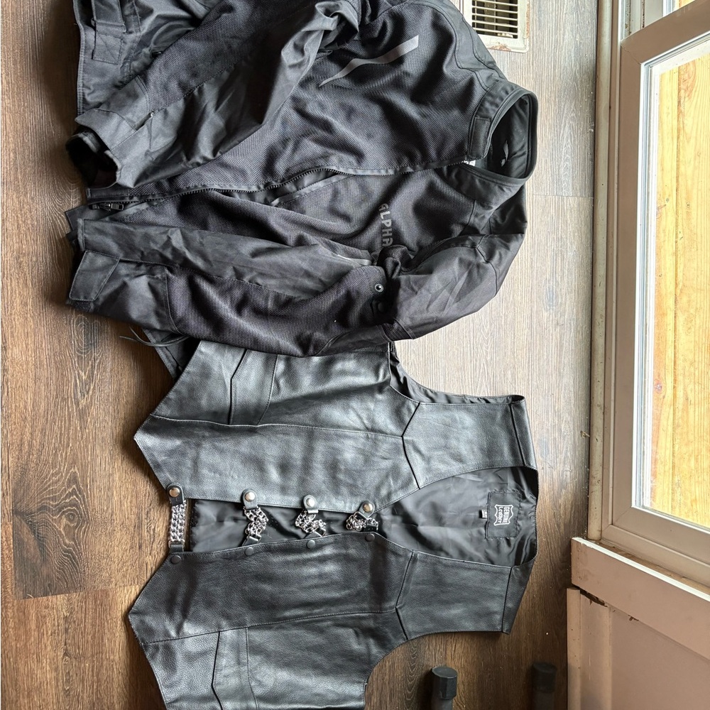 Black Leather Vest and Jacket Set
